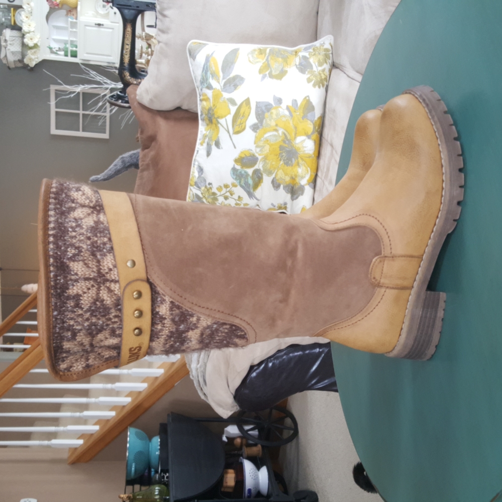 Muk Luks Women's Tan Brown Knit-Trim Winter Boots